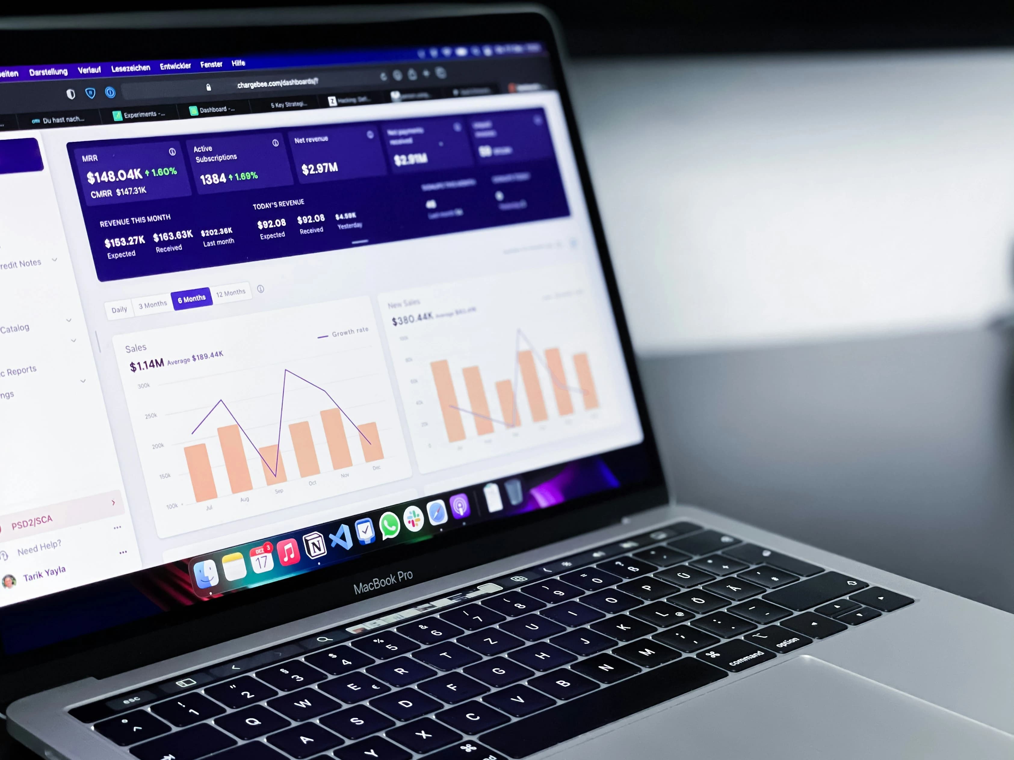 Analytics dashboard showing revenue and sales charts