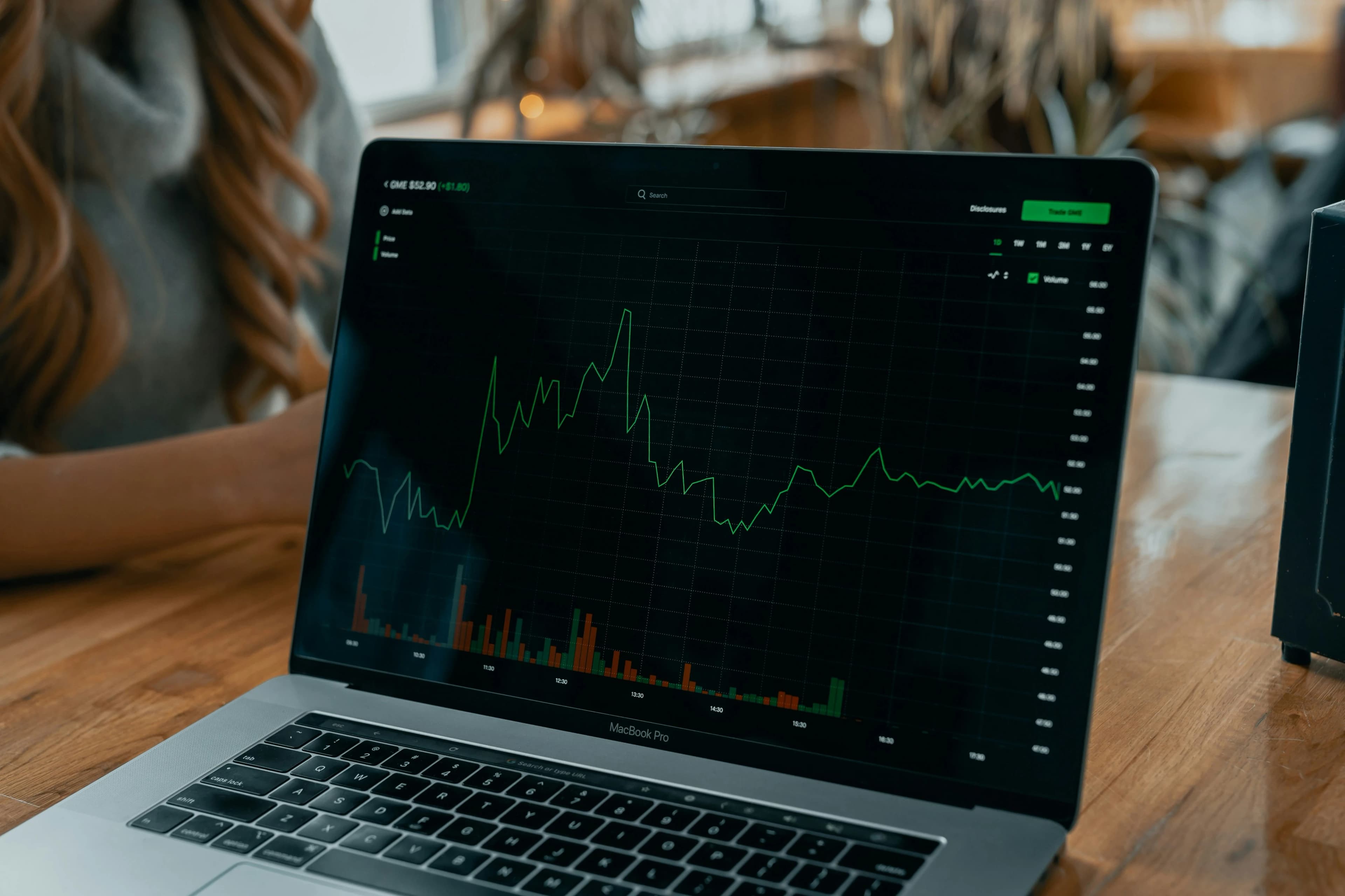 Analyst reviewing market charts on a laptop